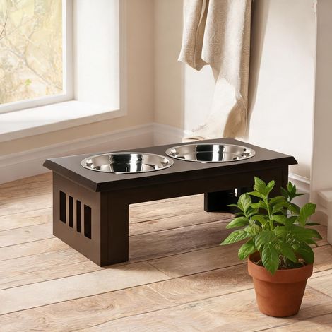 Cantine chien surélevée avec gamelles inox 58,4 x 30,5 x 25,4cm (1/5)