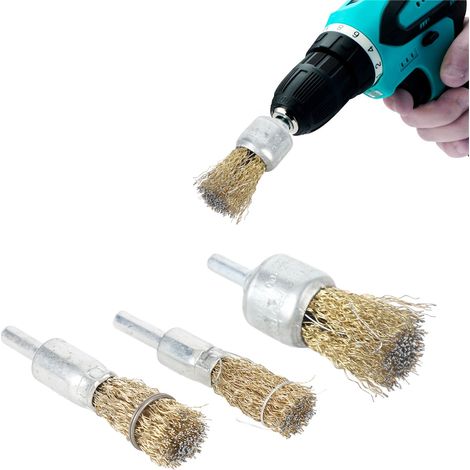 brosse métallique type stylo, brosse métallique type bol, brosse métallique, perceuse électrique, tête de brosse pour meuleuse d'angle, kit de 3 têtes de meulage (1/5)