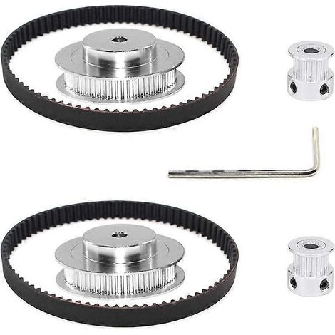 Poulie de distribution en aluminium pour moteur 2GT, 20 et 60 dents, alésage 5 mm, 2 pièces, longueur 200 mm, largeur 6 mm, courroie (1/5)