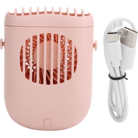 Mini portable neck fan with pink cord for home, office and travel. (1/5)