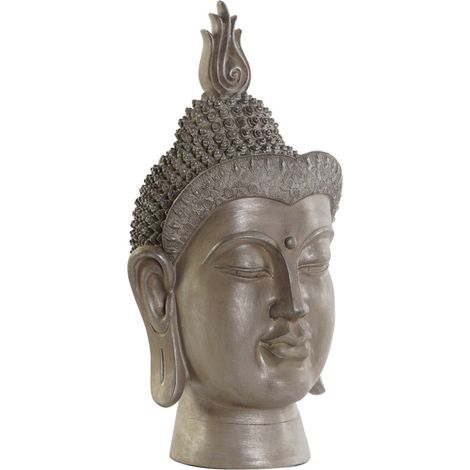 Statue tête de Bouddha zen résine grise pour déco - Gris souris (1/4)