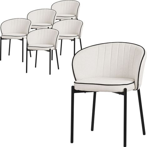 ML-Design Esszimmerstühle 6er Set Beige, Küchenstühle mit Stoffbezug und Stahlbeinen, Wohnzimmerstuhl mit Rückenlehne, Polsterstühle für Esszimmer & Küche, Gepolsterte Stühle Ergonomischer Sessel