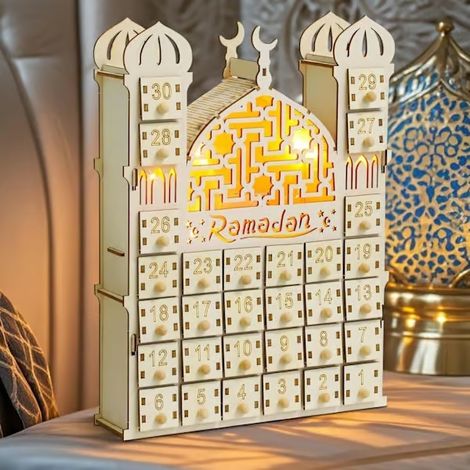 Calendrier de l'Avent en bois à faire soi-même pour le Ramadan : 30 petites boîtes avec bougies, idéal pour décorer le calendrier de l'Aïd des enfants. (1/5)