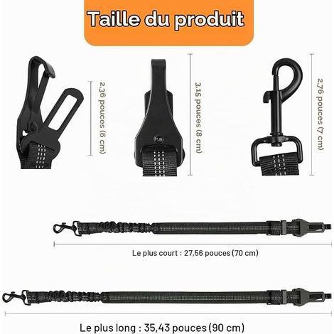 Ceinture Chien Voiture, Harnais Ceinture de Sécurité pour Animaux de Compagnie Mousqueton Nylon Elastique Voyage pour Voiture (1/4)
