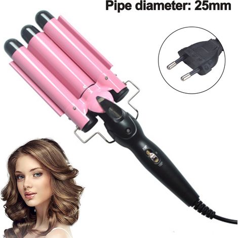 Fer À Boucler 3 Rouleaux - Céramique Tourmaline - Température Réglable 180-210 °C - Tension Universelle 110-240 V - Longueur Totale 35 cm - 1 Pièce (1/5)