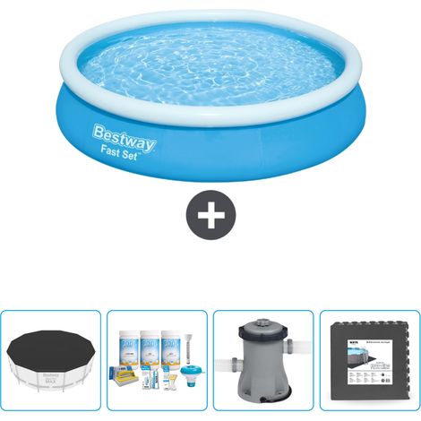 Piscine Gonflable Ronde Fast Set Bestway - 366 x 76 cm - Bleue - Incluse Accessoire CB3 (1/5)