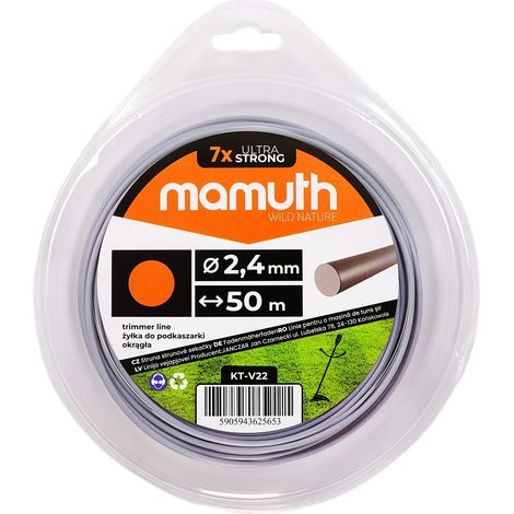 Fil de coupe 2,4 mm 50 m rond, fil de rechange pour tête de coupe MAMUTH, coupe-bordure électrique (1/2)