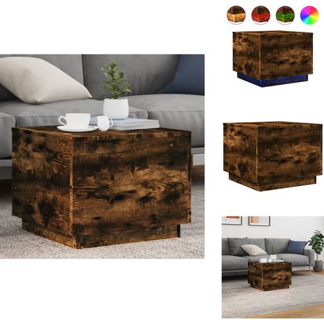 Table basse avec lumières LED chêne fumé 50x50x40 cm - Table Basse Design - Table Basse Led - Table Basse Lumineuse - Meuble Salon - Table D'appoint (1/5)