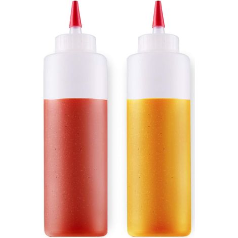 Flacon Souple - Bouchon Rouge - Ouverture Large - Étanche - Rechargeable - Pour Condiments Cuisine - Lot de 2 (1/5)