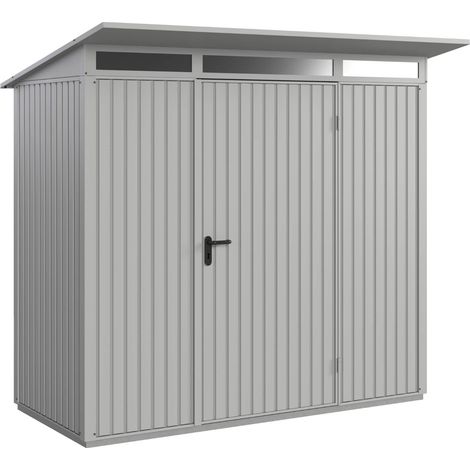 Hörmann Metall-Gerätehaus Berry Classic mit Pultdach Typ 1, 248 x 153 cm, weißaluminium, 3,8 m², 1-flüglige Tür (1/5)