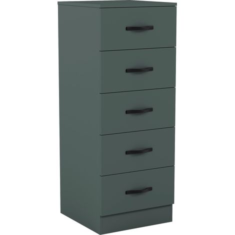 Riano 5 Drawer Narrow Chest Tall Storage Unit Bedroom Furniture Cabinet, Green