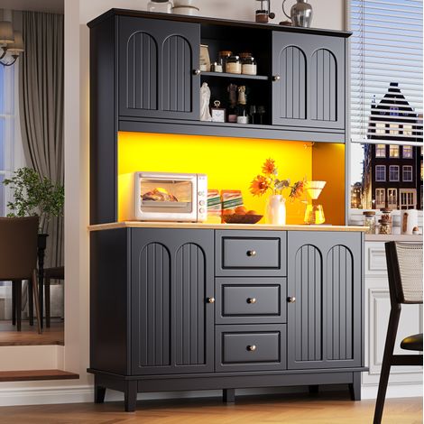 Hochschrank (120x40x180 cm), mit APP-gesteuerter LED-Beleuchtung, 3-stufig verstellbar, MDF, Schwarz (1/5)