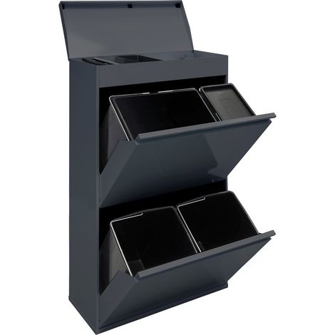 ARREGUI Top Cubo de Basura y Reciclaje de 4 Compartimentos con Cajón Superior, 23+11+17+17 L (68 L), con Cubetas para Envases y Orgánico, Contenedores de Reciclaje de Cocina, antracita CR624-B2 (1/5)
