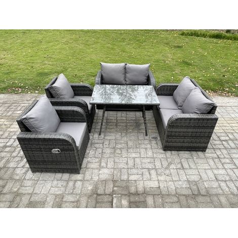 Fimous Polyrattan Garten Esstisch Set Gartenmöbel Sofa mit Rechteckiger Esstisch Dunkelgrau Gemischt (1/5)