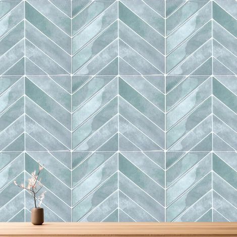 Lot de 10 autocollants pour carrelage mural - 29 x 23 cm - 3D imperméables - Protection anti-éclaboussures - Pour cuisine, salle de bain et mur - Vert clair (1/5)
