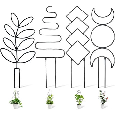 /EA/4 Panneaux différents, Noir, Support pour plantes grimpantes d'intérieur (31,5 cm), Treillis pour plantes en pot avec attaches, Support métallique pour plantes grimpantes