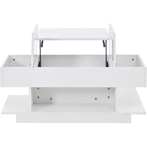 Höhenverstellbarer Couchtisch 98 x 45 x 40 cm Weiß mit LED und Stauraum (1/5)