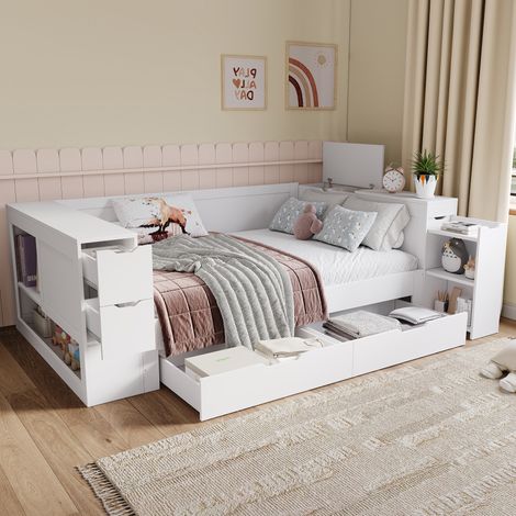 Lit simple 90x190 cm avec tiroirs blanc MDF HAVRYA (1/5)
