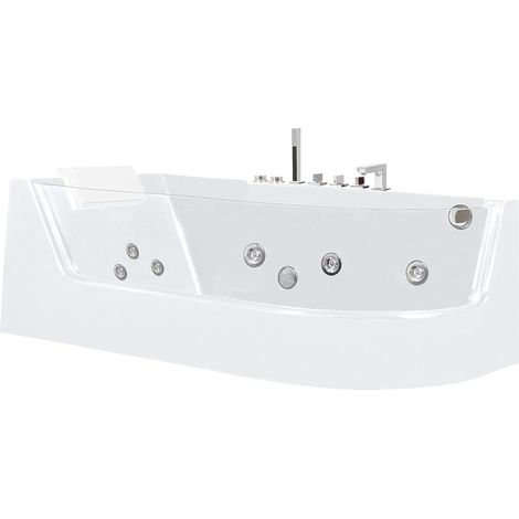 Vente-Unique – Baignoire balnéo vitrée 1 place – 263L – 170 cm – angle gauche – 6 jets massants – Verre trempé et acrylique renforcé
