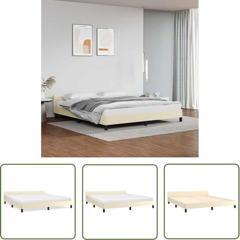 The Living Store Cadre de lit avec tête de lit sans matelas crème 180x200 cm - Cadre De Lit - Lit Avec Têtière - Tête De Lit - Similicuir - Literie (1/5)