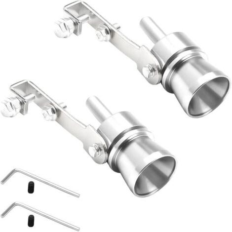 Pair Lntyq Sifflet d'échappement de voiture 2 pièces, sifflet turbo de tuyau d'échappement de voiture en alliage d'aluminium, silencieux d'échappement turbo pour tous les modèles de véhicules (argent) (1/4)