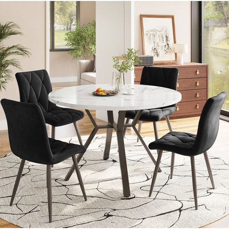 Set tavolo e 4 sedie da pranzo rotondo 100 cm in MDF nero DESVIAE (1/5)