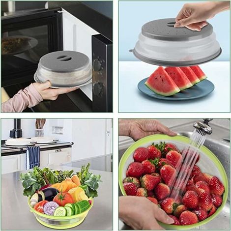 Cloche Micro-Onde - 2PCS - Pliable - Avec Trous de Vapeur - Pour Fruits et Légumes - Blanc (1/4)
