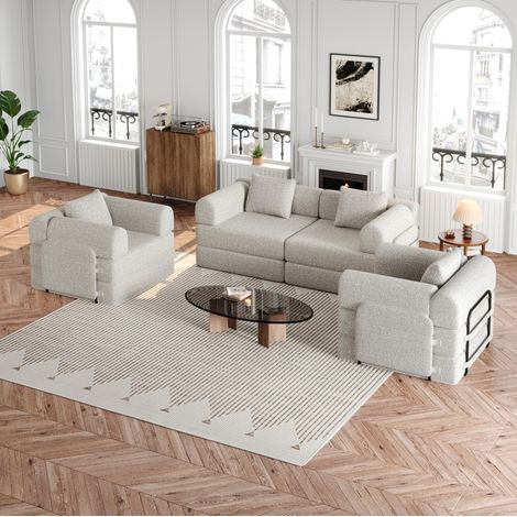 Schlafsofa 2-in-1 mit Armlehnenfach Chenille Khaki OKMYHOME (1/5)
