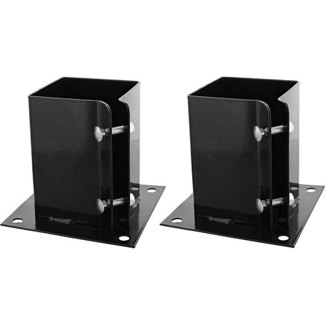 Lot de 2 Supports de Poteau de clôture boulonnés en Acier Robuste et Base de Support 91 x 91 x 150 mm, Noirs, avec Trous pré-percés et Fixations en Acier Inoxydable (1/5)