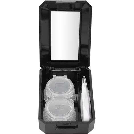 Étui à lentilles avec miroir, pince et bâtonnet de retrait, boîte de rangement de trempage noire. (1/5)