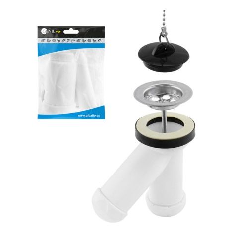 Siphon compact "y" pour robinet lavabo-bidet + joint réducteur conique, GENIL. (1/5)