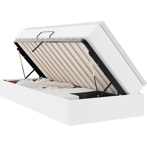 Lit avec rangement, matelas inclus, blanc, 90 x 190 cm, simili cuir. (1/5)