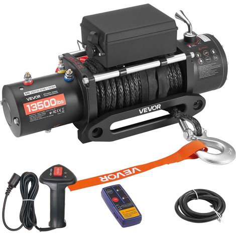 Treuil Électrique 12 V CC 6100 kg avec Corde Synthétique Φ 9,5 mm x 26 m, Télécommande sans Fil et Filaire, Étanchéité IP55, pour Remorquage de SUV, Jeep, Remorque, Bateau, Véhicule Tout-terrain (1/5)