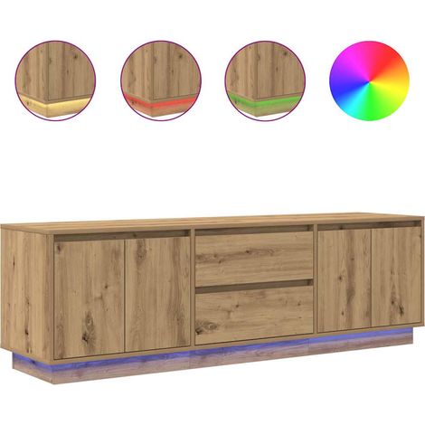 Mueble de TV de elegante diseño con iluminación LED y espacio de almacenaje 160,5 x 41 x 50 cm fabricado en madera de roble industrial acabado artesanal 020055837