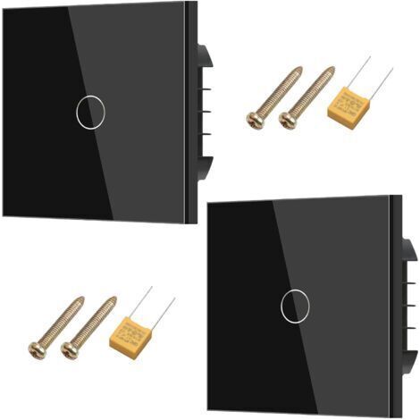 2 pièces interrupteur d'éclairage tactile, interrupteur d'éclairage mural, standard 110 V-240 V, plaque de cristal durci avec rétroéclairage LED, 1 compartiment 1 voie(Noir) (1/5)