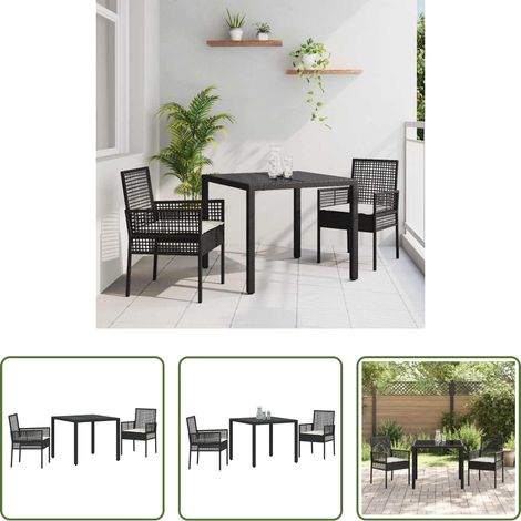 vidaXL Salle à manger extérieure - Ensemble de salle à manger pour jardin 3 pcs Noir polyrotin (1/5)
