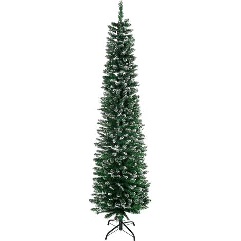 Albero di Natale Slim con 570 Rami, Albero di Natale Innevato Artificiale Alto e Stretto con Base Rimovibile e Pieghevole, Φ53x190cm, Verde