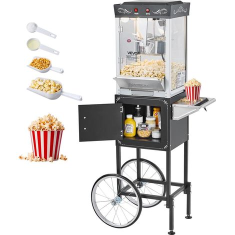 Machine à Pop-corn sur Chariot 800 W Cuve Inox 304 8 oz 48 Tasses Design Rétro Soirées et Fêtes (1/5)