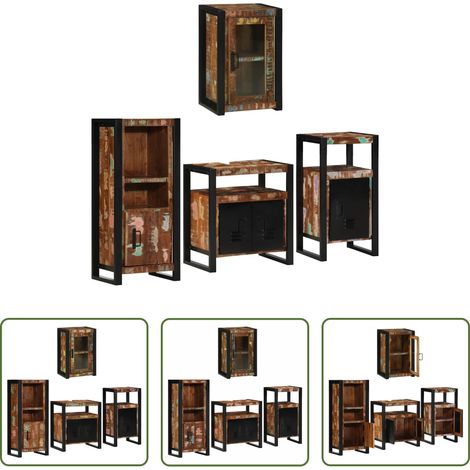 vidaXL Meuble sous lavabo - Ensemble de mobilier de salle de bain 4 pcs Bois massif recyclé (1/5)