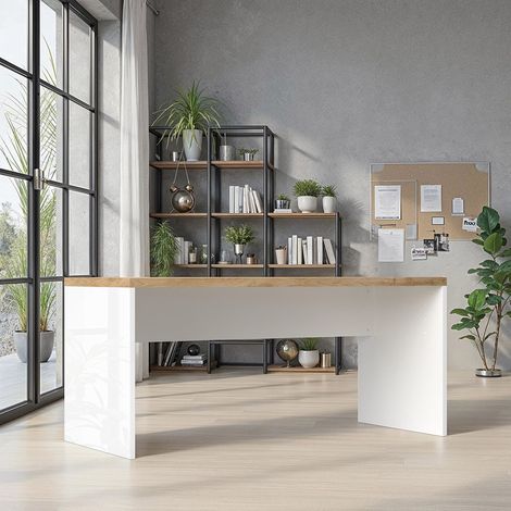 Bureau droit moderne blanc laqué/chêne Daisy (1/4)