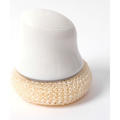 Brosse à récurer douce anti-rayures pour vaisselle, manche long idéale cuisine et restaurant, démontable, couleur blanche. (1/2)