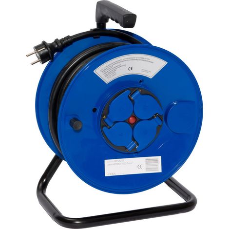 Ceba – Enrouleur électrique 25M H07RNF 3G2.5 – 4 prises caoutchouc 16A/250V – Disjoncteur thermique – IP 44 pour chantiers humides (1/5)