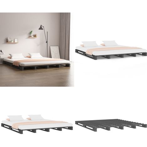 Lit de palette sans matelas gris 120x200 cm bois massif - Lit Plateforme - Lit Bois - Lit Design - Lit Industriel - Lit Double - Home & Living (1/5)