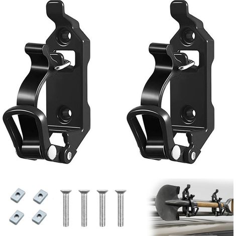 Soporte para pala: 2 robustas abrazaderas de metal y goma – mecanismo de liberación rápida para portaequipajes de techo, cajas de camionetas, vehículos todo terreno y UTV – para entusiastas del todote (1/5)