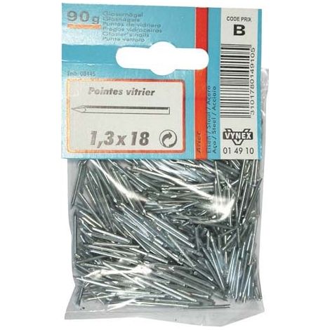 Vynex – Pointe vitrier acier 18 x 1.3 – 90g – Pour fixation verre – Précision de coupe – Résistance à la corrosion