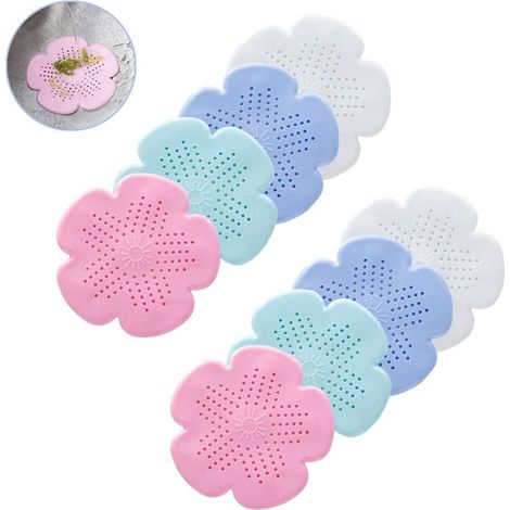 Lot de 8 crépine, ventouse intégrée, silicone TPR, forme fleur, cuisine salle de bain (1/5)