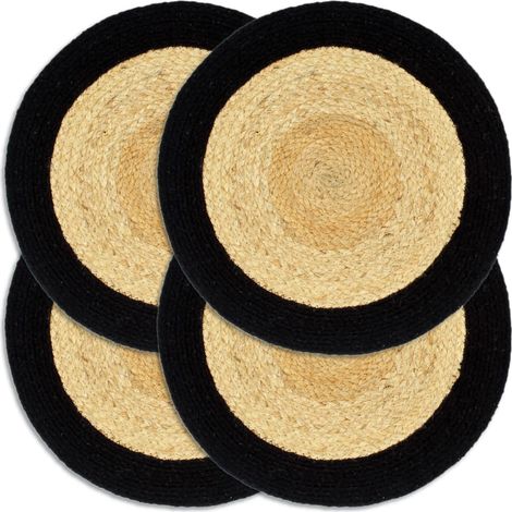 Sets de table, lot de 4, coloris naturel et noir, 38 cm, jute et coton