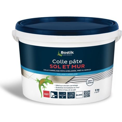 Bostik – Colle carrelage en pâte prête à l'emploi – Adhérence forte sur plâtre, ciment, bois – Application facile pour murs et sols intérieurs