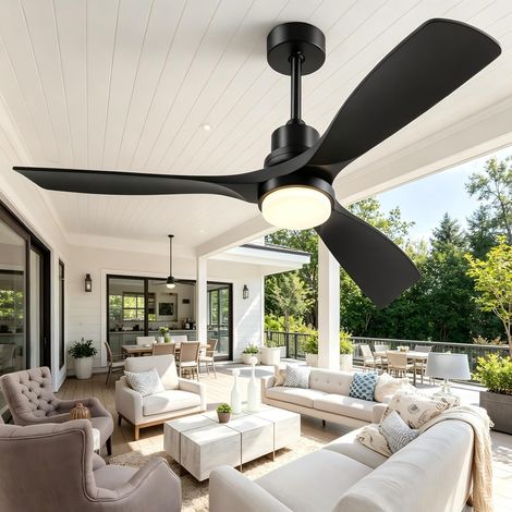 Ceiling Fan with Light and Remote Control, 52 Inch Wood Ceiling Fan with LED Light, DC Motor, 6 Speeds Timer, for Indoor and Outdoor, 52 Inch, Black (1/5)