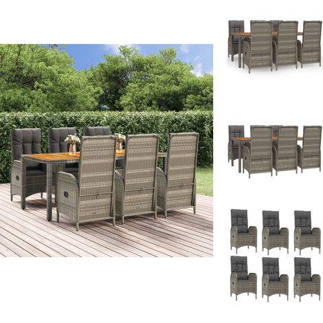 Gartenmöbel-Sets - Living 7-tlg. Garten-Essgruppe mit Kissen Grau Poly Rattan (1/5)